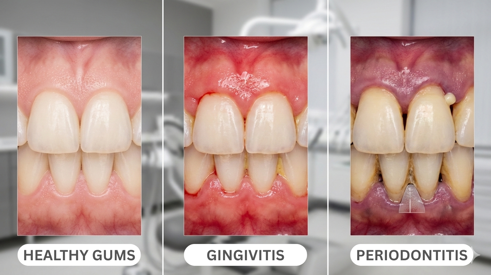 Healthy gums vs gingivitis vs periodontitis comparison