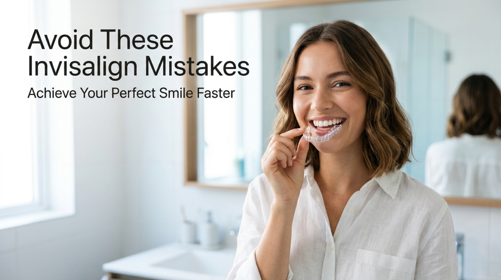 Confident woman holding clear Invisalign aligners